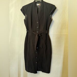 Calvin Klein Black Sheath Dress with Mandarin Collar